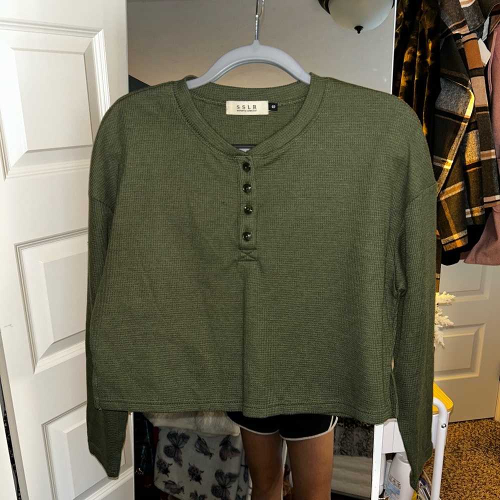 SSLR Olive Green Button-Up Sweater